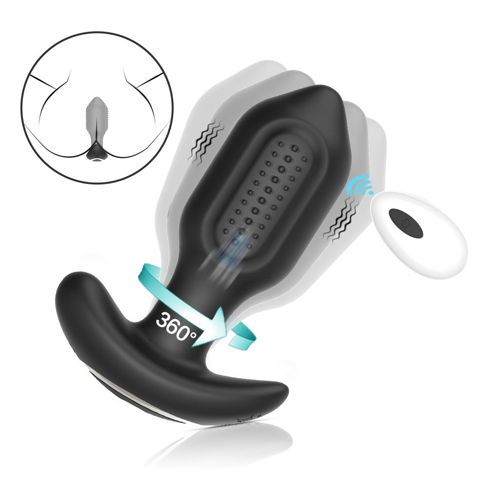 360° Rotating Vibrating Butt Plug Remote Control - Black