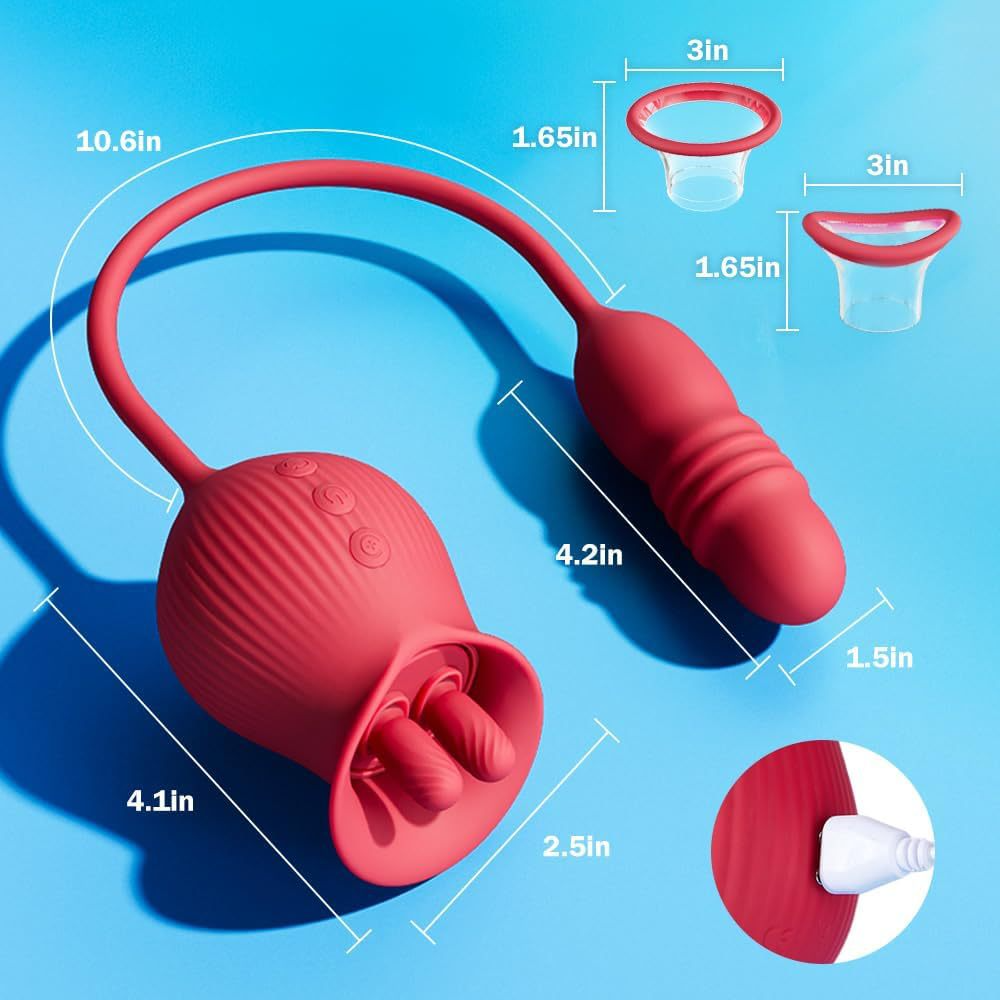 Rose Vibrating Massager and Clitoral Stimulator - 2-in-1 Vibrating Nipple Sucker for Women - G-Spot Vibrators - Erotic Sexual Toys for Couples