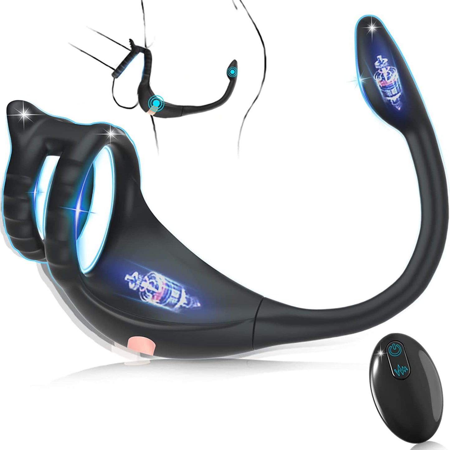 3 EN 1 Plug Anal - Anneau de Prostate Vibrant avec Télécommande - Noir