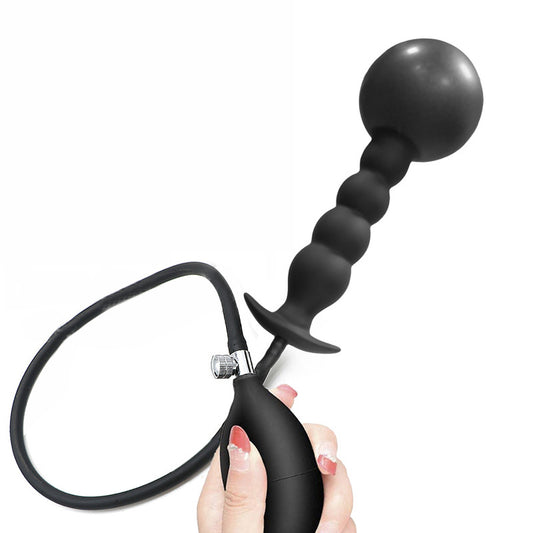 Inflatable Anal Beaded Plug - Black
