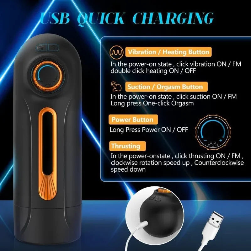 Masturbateur masculin chauffant, mains libres, avec modes d'aspiration et de rotation, jouet sexuel automatique pour adulte - Aspiration avant-arrière