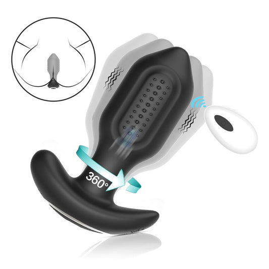 360° Rotating Vibrating Butt Plug Remote Control - Black