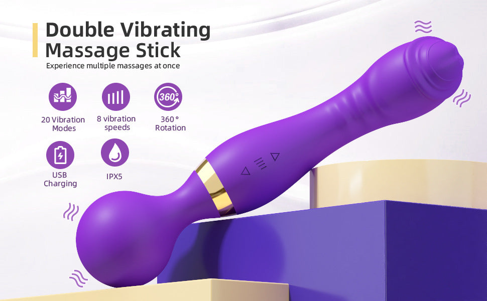 Vibromasseur 22cm 2-Way Wand Vibro Masseur sans fil avec 20 modes de vitesses ultra-puissantes - 8 Vitesses Masseur thérapeutique personnel - Rechargeable par USB