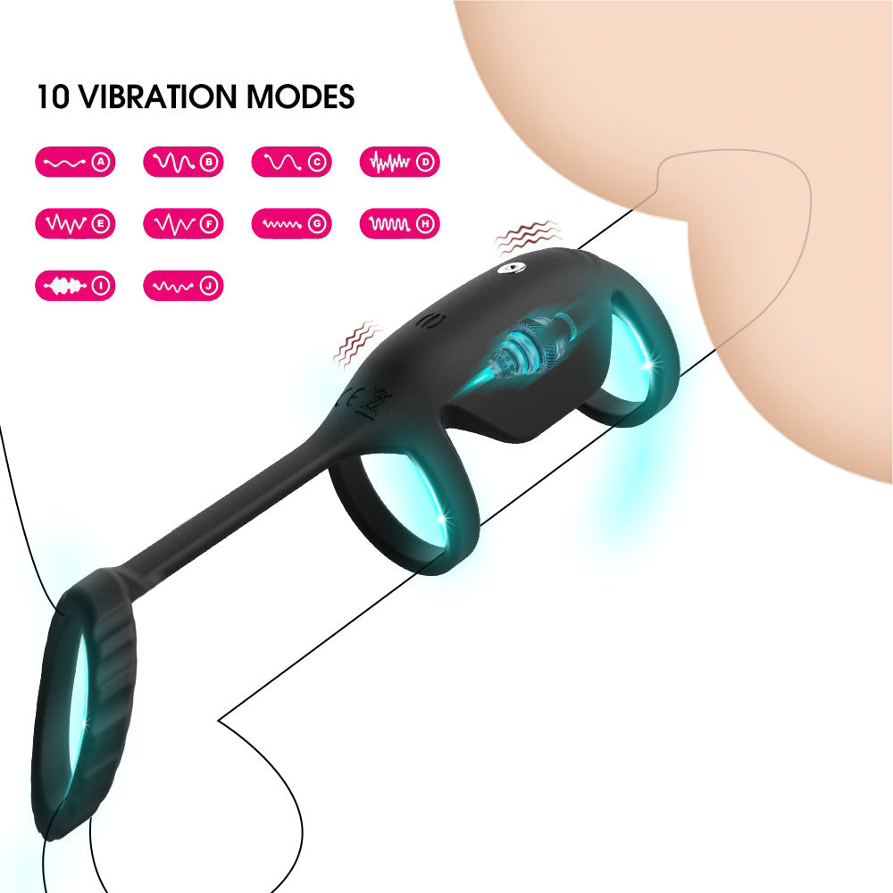 Vibrating Penis Ring - 10 Modes & 3 Elastic Cock Rings - Black