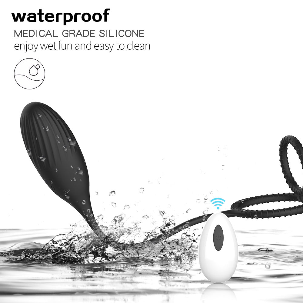 Cockring avec balle anale vibrante en Silicone Noir