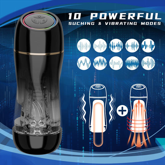 Masturbateur Mains Libres avec Modes d'aspiration et vibration - Automatique - Jouet de sexualité¨¦ pour Adulte - Succion va et vient