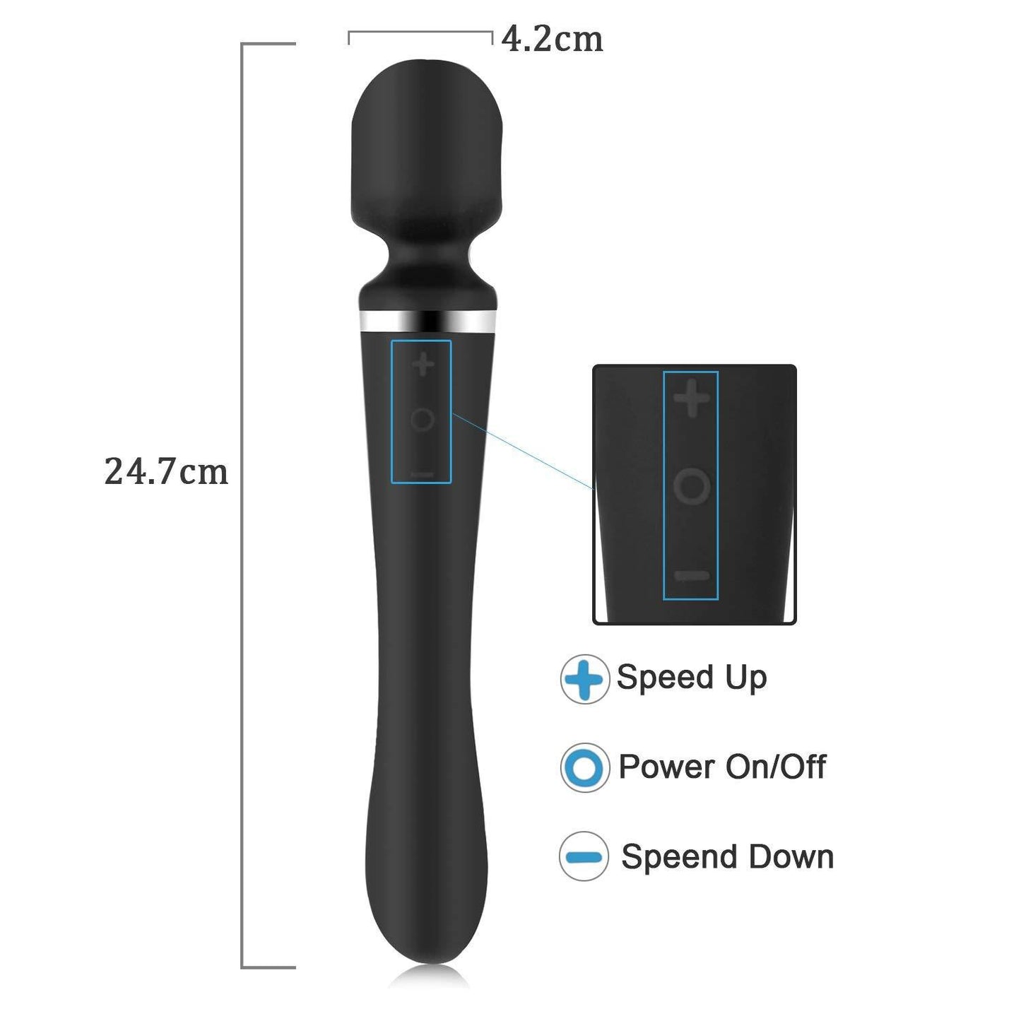 Vibromasseur 24,5 cm – Doppelseitiger Stab Vibro-Masseur ohne Filter mit 10 Modi für ultra-leistungsfähige Vitalität – Personaltherapeutischer Masseur – Wiederaufladbar über USB