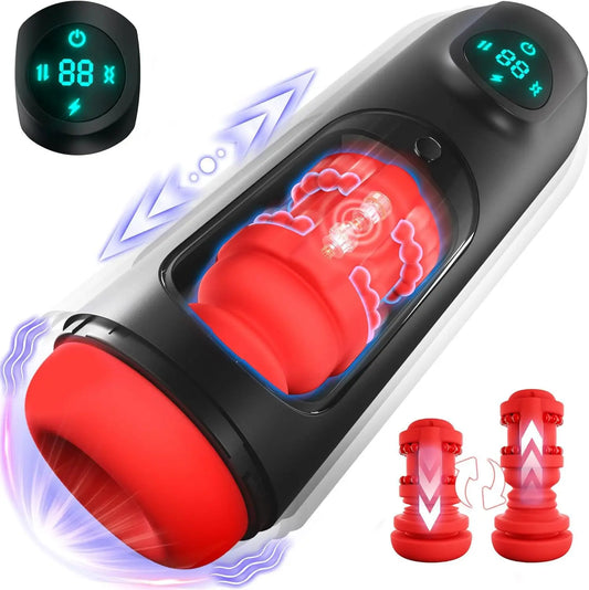 Masturbateur pour homme, jouet sexuel pour adulte, chatte masculine, 8 vibrations et 8 poussées, écran LCD, pompe à pénis 